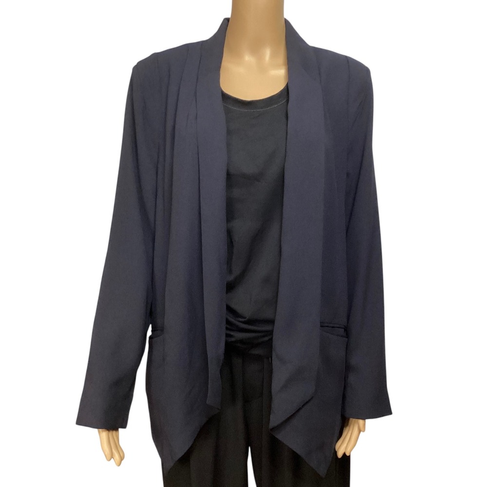 Quince Women's Open Front Crepe Power Blazer Navy Blue Size M NWT